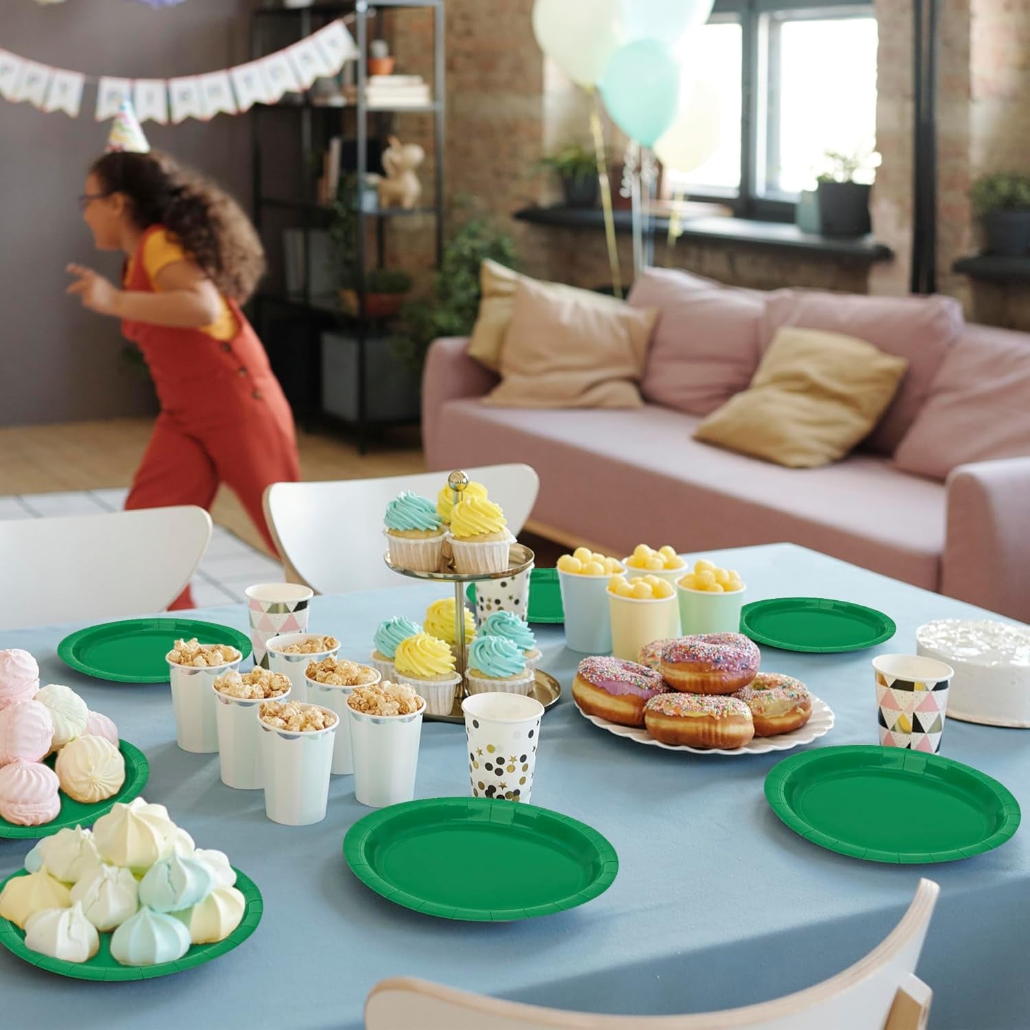 50 PCS Paper Plates, 7 Inches Small Green Plates, Sturdy Disposable Dessert Plates, Heavy Duty Paper Plates, Green Dinnerware, Party Supplies Perfect for Birthdays St Patrick Celebrations