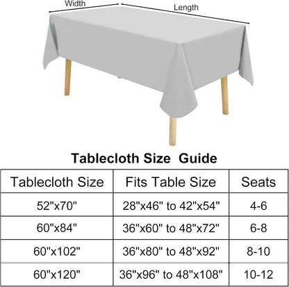 Rectangle Vinyl Tablecloth, Waterproof Spillproof Plastic Flannel Backed Table Cloth, Wipe Clean Table Cover for Dining, Buffet Parties and Camping (Light Grey, 54" X 78")
