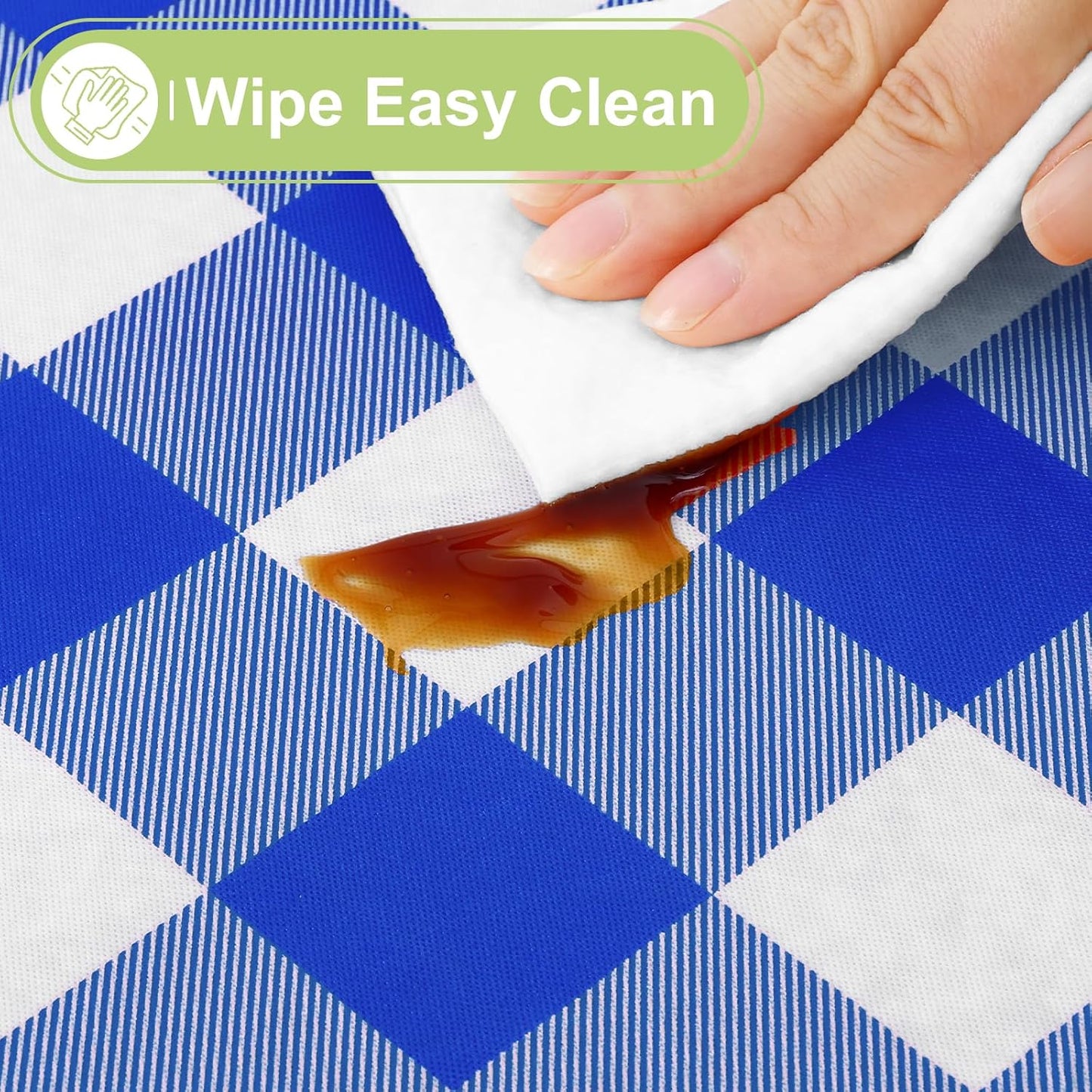 Waterproof Vinyl Rectangle Tablecloth with Flannel Backing, Wipeable Buffalo Plaid Design for Indoor and Outdoor Dining, Blue & White, 60" x 84