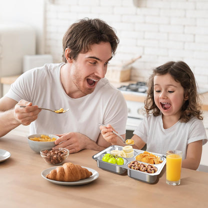 Stainless Steel Divided Plate for Kids Toddler, Non Toxic Portion Control Plate Dinner Plate with Lid for Adults Weight Loss, 4 Pack 4 Sections Rectangular Snack Plate Tray