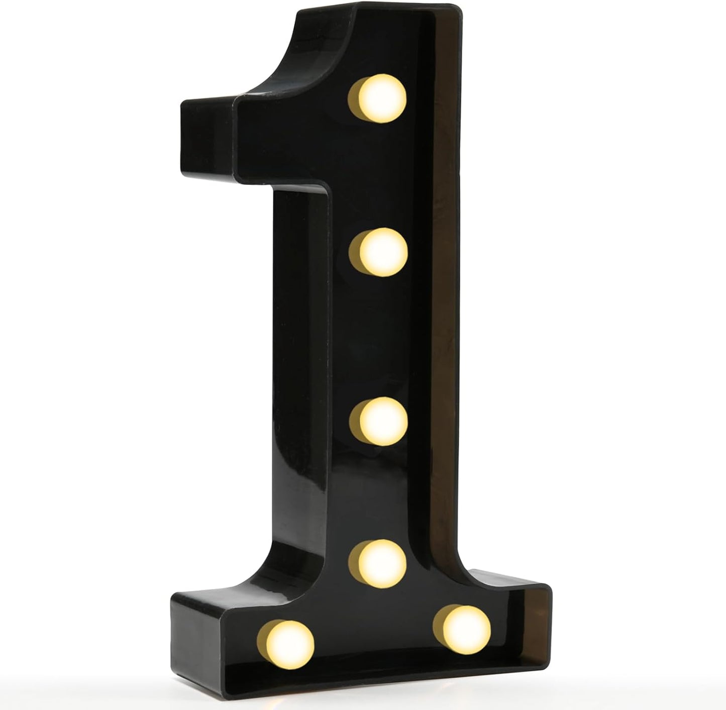 Decorative Led Light up Number Letters, Black Plastic Marquee Number Lights Sign for 1St 10Th 21Th Birthday Party Wedding Decor Battery Operated Black Decoration 1
