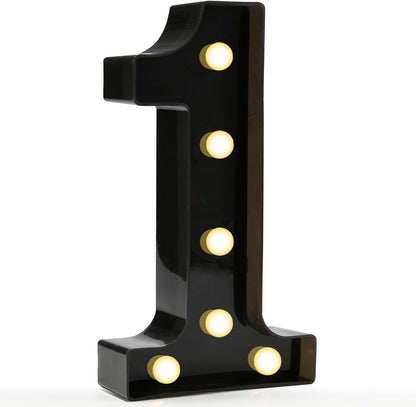 Decorative Led Light up Number Letters, Black Plastic Marquee Number Lights Sign for 1St 10Th 21Th Birthday Party Wedding Decor Battery Operated Black Decoration 1