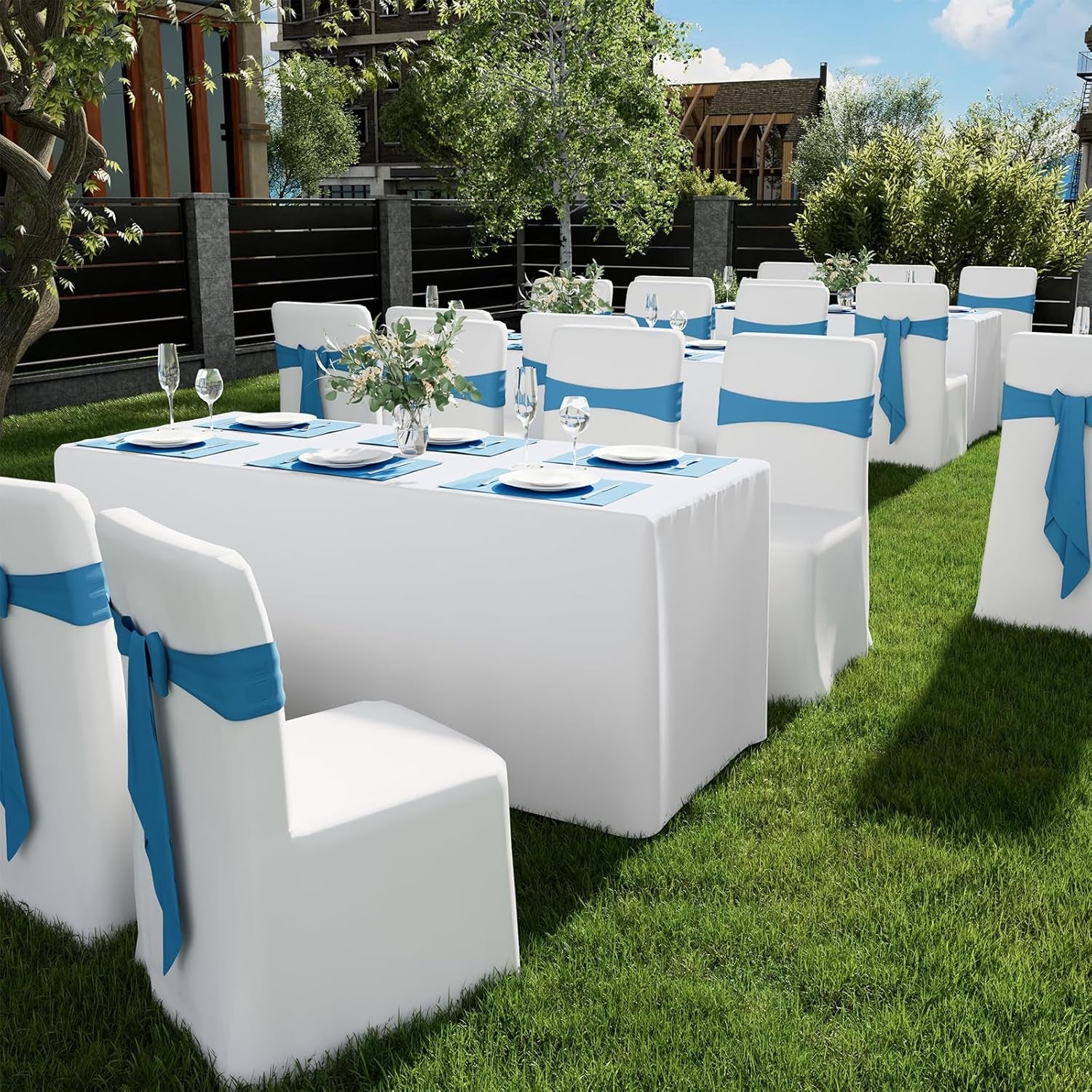 2 Packs Rectangle Fitted Tablecloth, 6 Foot Washable Fabric Table Cloth, Waterproof Polyester Table Cover for Party, Trade Show, Outdoor and Indoor (White, 30" X 72")