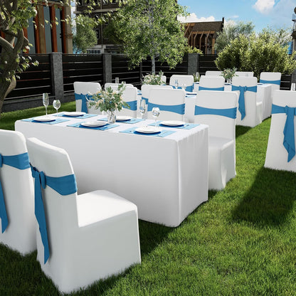 2 Packs Rectangle Fitted Tablecloth, 6 Foot Washable Fabric Table Cloth, Waterproof Polyester Table Cover for Party, Trade Show, Outdoor and Indoor (White, 30" X 72")