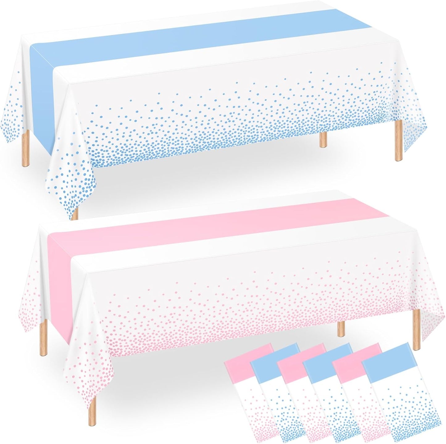 6 Pack Pink and Blue Tablecloths, Gender Reveal Disposable Plastic Waterproof Table Cover for Boy or Girl Gender Reveal Party, Baby Shower, Birthday Party Decorations 54" X 108"