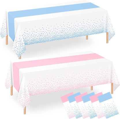 6 Pack Pink and Blue Tablecloths, Gender Reveal Disposable Plastic Waterproof Table Cover for Boy or Girl Gender Reveal Party, Baby Shower, Birthday Party Decorations 54" X 108"