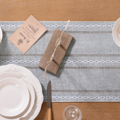 Farmhouse Table Runner 60 Inches - Macrame Woven Cotton Rustic Fall Thanksgiving Runner with Tassels for Boho Home Decor Living Dining Room - 13X60 Inches Silver