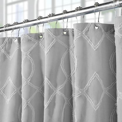 Shower Curtain, Small Half Size Stall Shower Curtain 72 X 72 Inch, Geometric Modern & Chic, Textured & Machine Washable with 6 Hooks, Suitable for Narrow Bathroom (Light Grey)