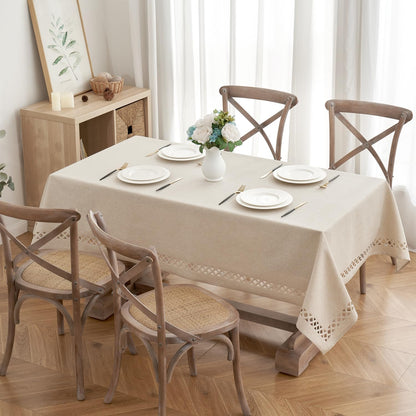 Natural Thick Polyester Rectangle Tablecloth with Decorative Cutouts Waterproof Stain Resistant Table Cloth Farmhouse Table Cover for Thanksgiving Dining Party Camping, 52 X 70 Inch