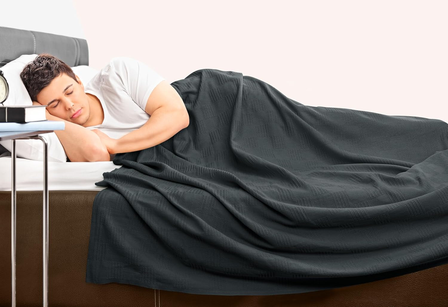 Smoke Gray 100% Cotton Blanket [Queen Size - 90X90 Inch] 350GSM Lightweight, Soft and Breathable Thermal Blanket for All Seasons