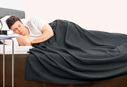 Smoke Gray 100% Cotton Blanket [Queen Size - 90X90 Inch] 350GSM Lightweight, Soft and Breathable Thermal Blanket for All Seasons