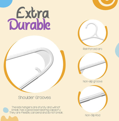 Kids Hangers - 11 Inch Plastic Baby Hangers for Closet - Infant or Childrens Hangers for Clothes 60 Pack (White)