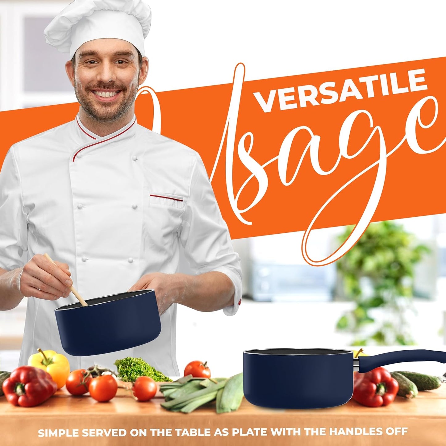 Detachable Handle Nonstick Saucepan with Glass Lid, Multipurpose Use for Home, Kitchen or Restaurant (Midnight Blue)