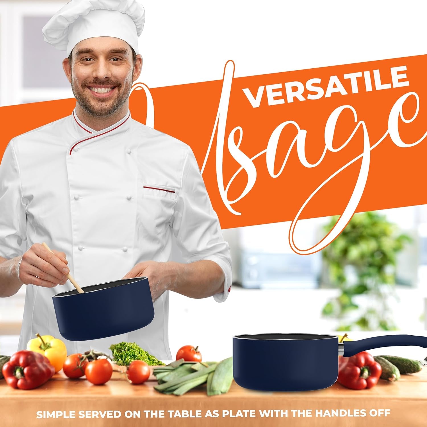 Detachable Handle Nonstick Saucepan with Glass Lid, Multipurpose Use for Home, Kitchen or Restaurant (Midnight Blue)