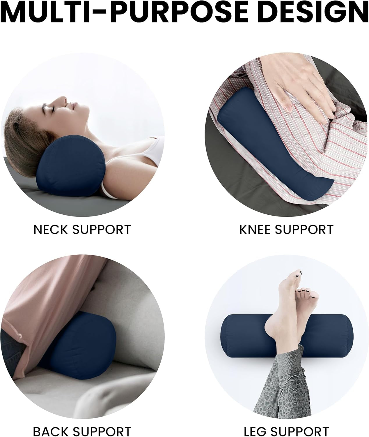 Bolster Pillows Insert (Pack of 2, Navy) - 6 X 16 Inches Bed and Couch Pillows - Indoor Decorative Pillows