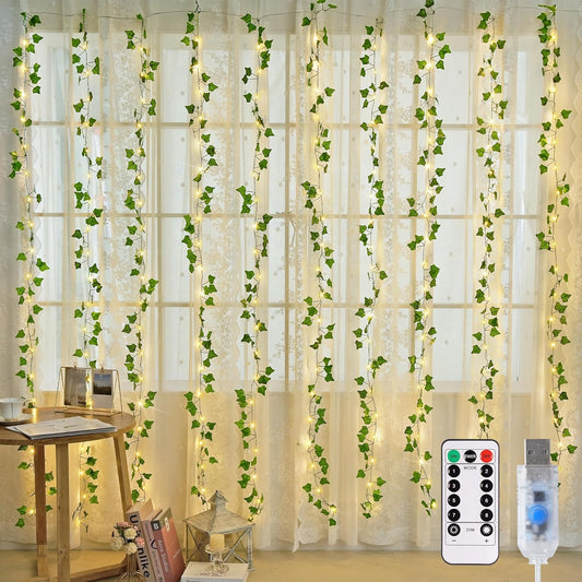 Vines Lights for Bedroom, 200 LED Vines Fairy Lights, Artificial Ivy Leaf Light for Wall Curtain Wedding Party Indoor Decor, 6.5Ft X 6.5Ft with Remote