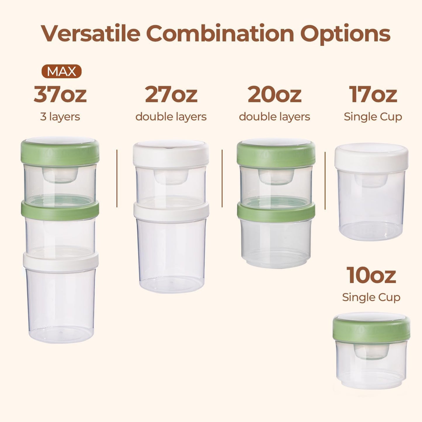 2 Pack Overnight Oats Containers with Lids 27 Oz, Plastic Yogurt Parfait Cups with Folding Spoons to Go, Dual-Layer Chia Pudding Jars Reusable with Granola Holder for Snack, Meal Prep, Sala
