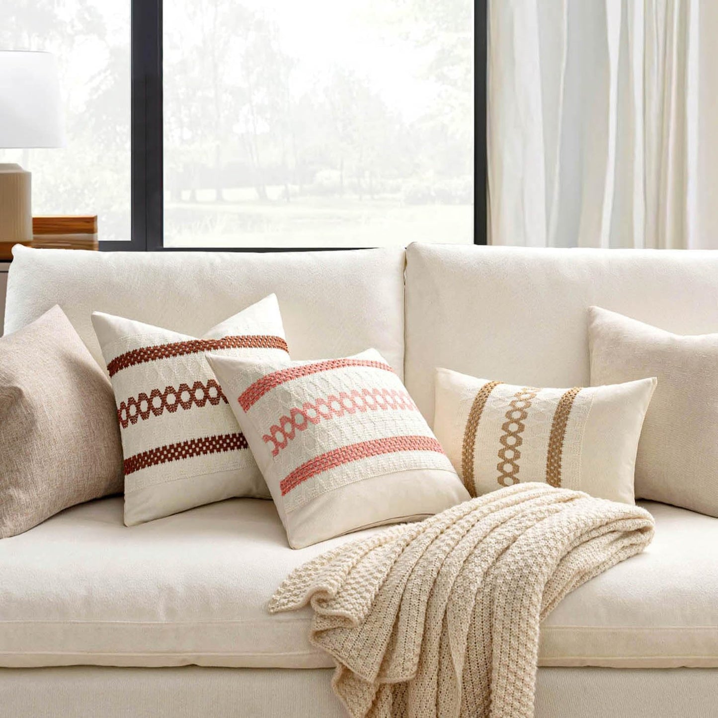 Set of 2 Neutral Boho Decorative Lumbar Pillow Covers 12X20 Inch Farmhouse Rustic Couch Throw Pillows Modern Cotton Cushion Covers Retro Cute Macrame Woven Home Decor for Bed Sofa Chair