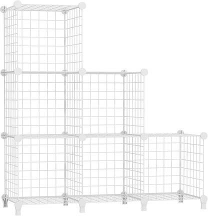 Wire Cube Storage Organizer, Closet Organizers and Storage, Metal 6 Cube Storage Shelves Bookshelf, Portable Closet Clothes Organizer for Bedroom, Home, Office, White