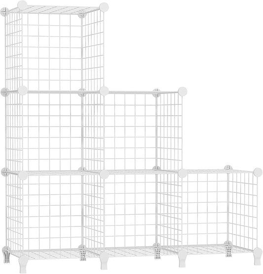 Wire Cube Storage Organizer, Closet Organizers and Storage, Metal 6 Cube Storage Shelves Bookshelf, Portable Closet Clothes Organizer for Bedroom, Home, Office, White