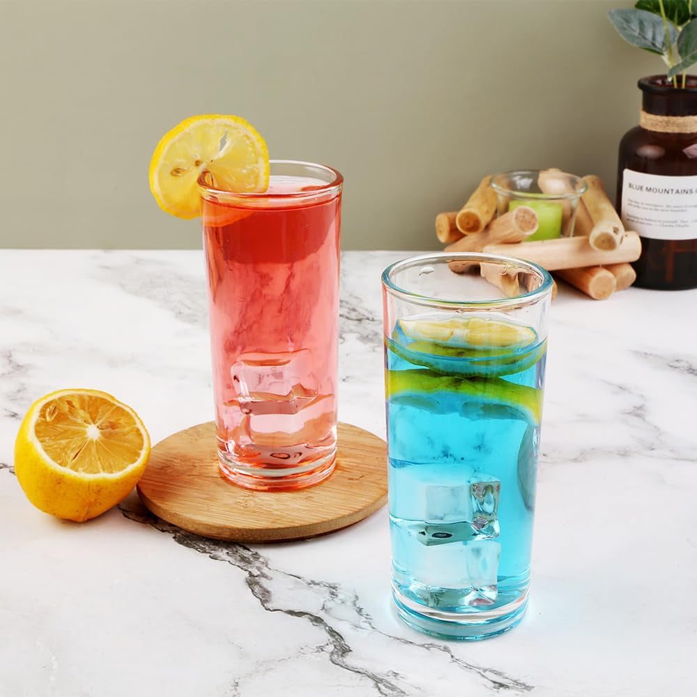 Highball Glasses Set of 6-8Oz Tall Water Glasses for Mojito, Whiskey, Cocktails - Clear Drinking Glassware for Kitchen - Tall Drinking Glasses Set for Mixed Drinks (Glass, 6PCS8OZ)