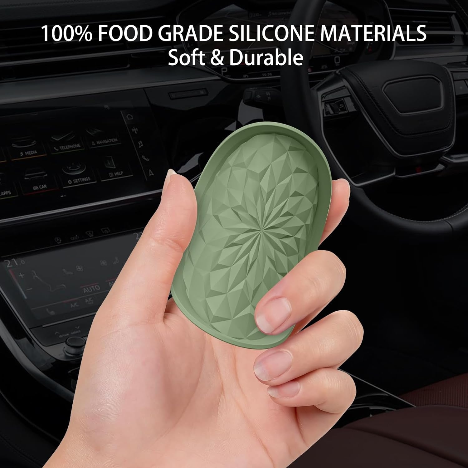 Car Coasters for Cup Holders [4 Pack] - 2.75In Silicone Auto Mug Mats - Universal Non-Slip Recessed Car Interior Accessoriesolive Green