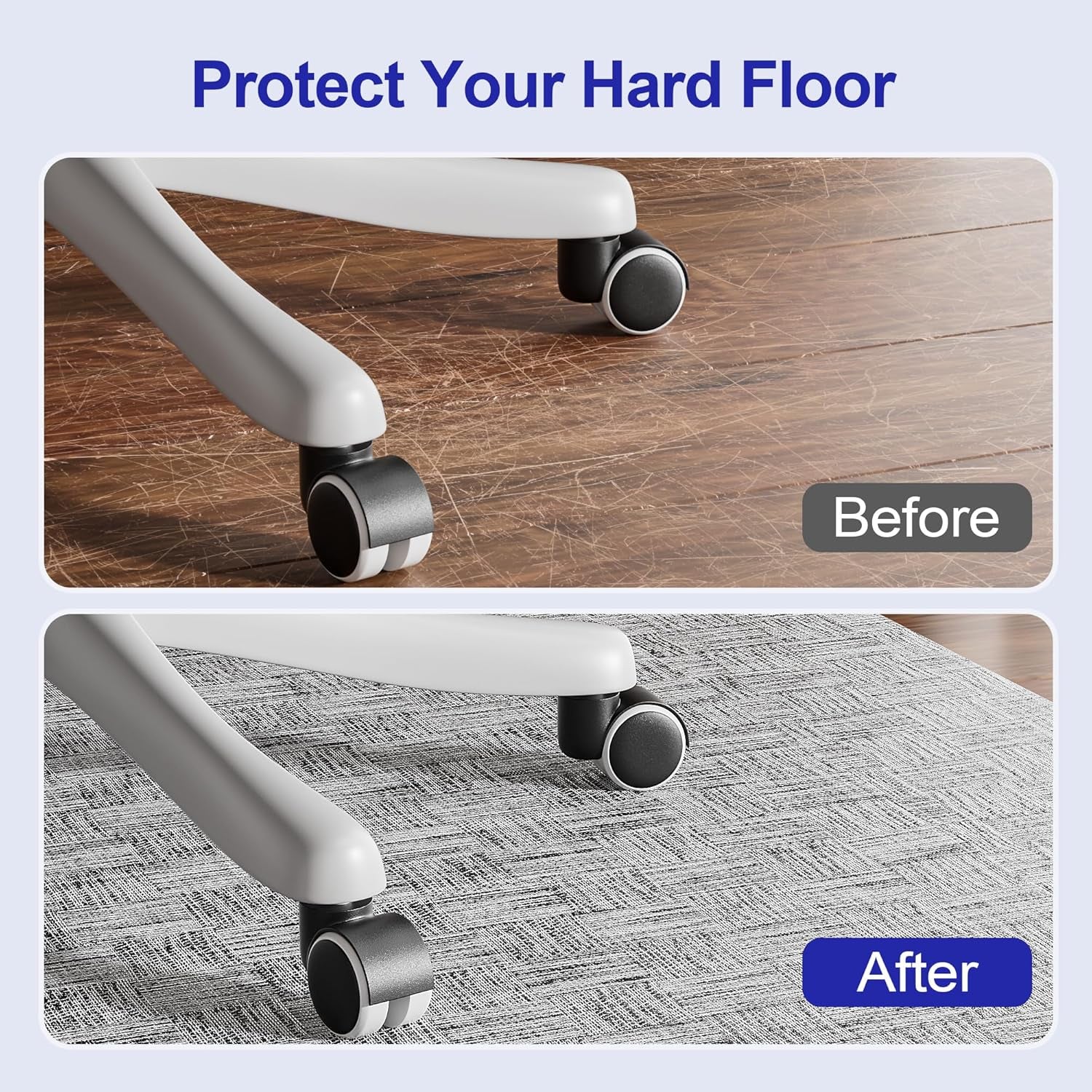 Office Chair Mat for Hardwood Floor, 30"×48" Non-Slip PVC Woven Computer Desk Chair Mat, Heavy Duty Hard Floor Protector for Rolling Chairs, Light Gray, Not for Carpet