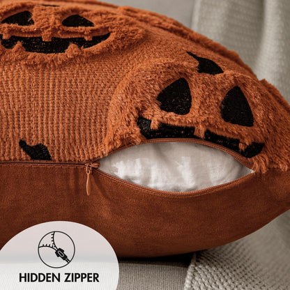 Fall Halloween Throw Pillow Covers 18X18 Decorative Pumpkin Pattern Pillowcases Soft Plush Faux Wool Cushions for Home Patio Sofa Couch,Rust