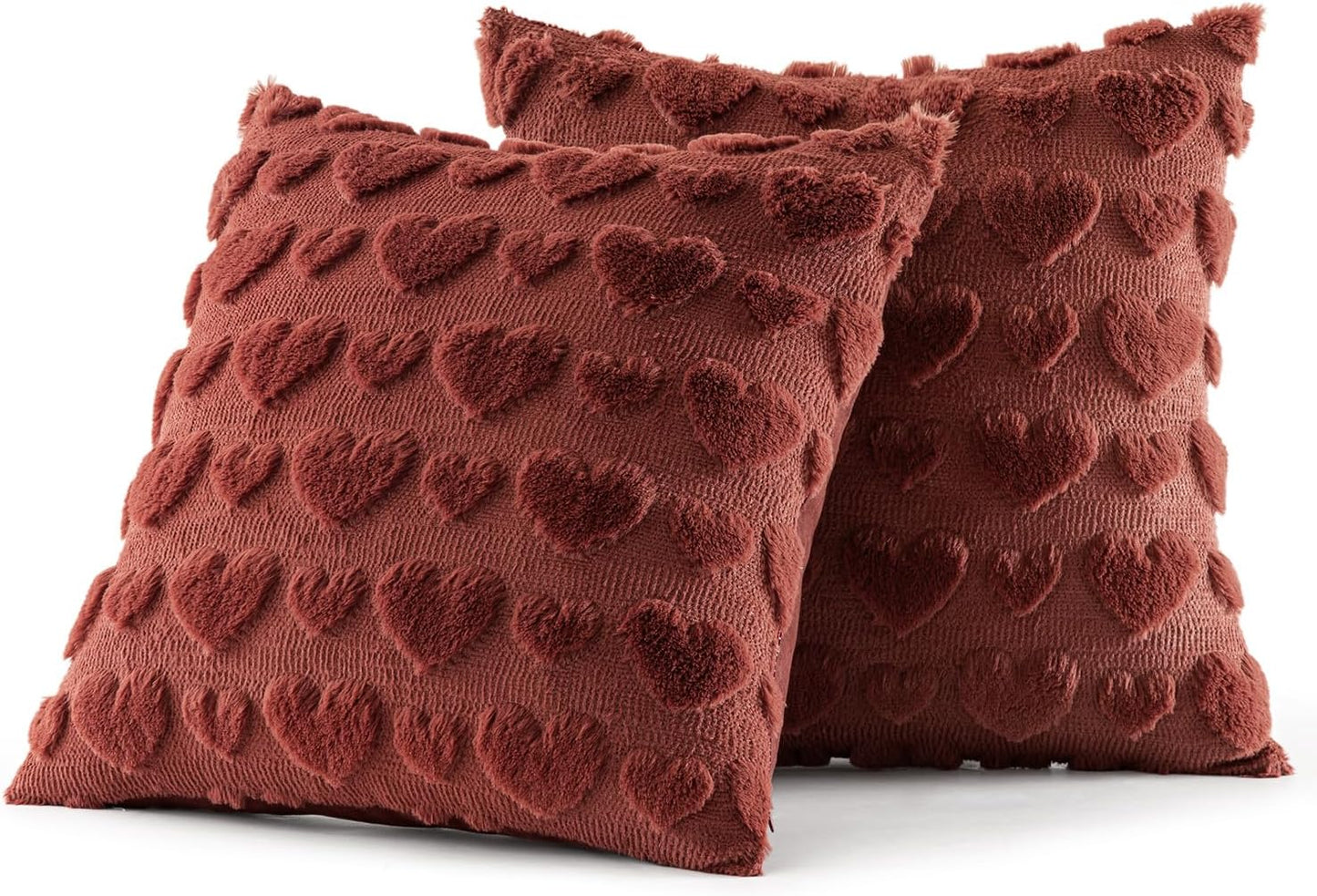 Set of 2 Burgundy Valentines Pillow Covers Heart Love Christmas Decorative Christmas Cute Throw Pillows 18X18 Inch Soft Plush Faux Wool Farmhouse for Spring Sofa Livingroom Bed