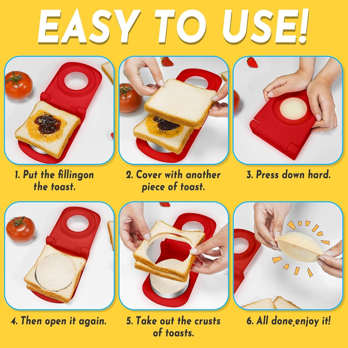 Sandwich Cutter and Sealer - Stainless Steel Decruster Sandwich Maker - Peanut Butter and Jelly Crustless Sandwich Bread Pancake Maker Cookie Cutter for Kids Children Boys Girls