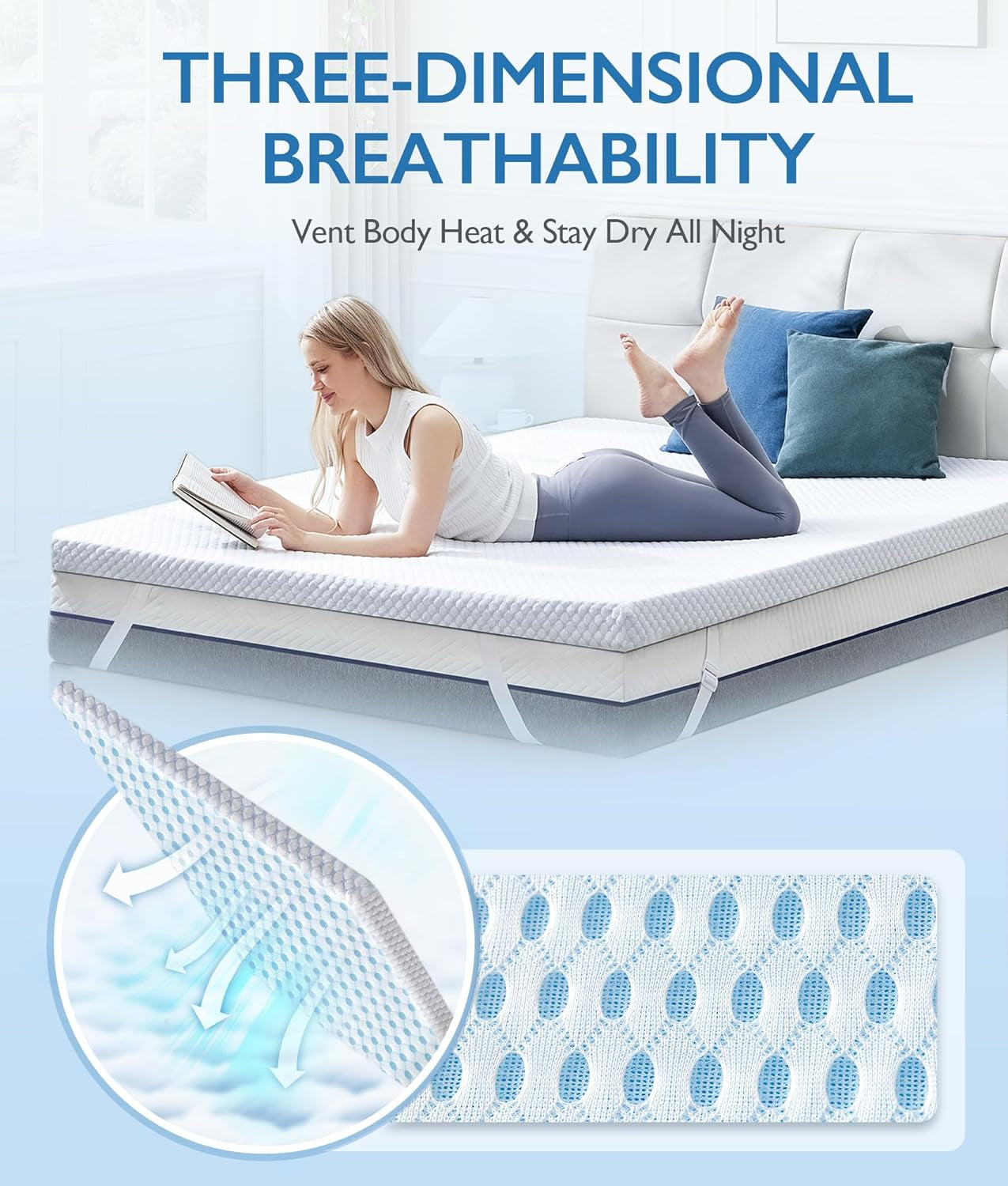 3 Inch Twin XL Cooling Memory Foam Mattress Topper for Pressure Relief, Thick Bed Mattress Pad with Cooling Soft Cover and Adjustable Straps, Certipur-Us Certified
