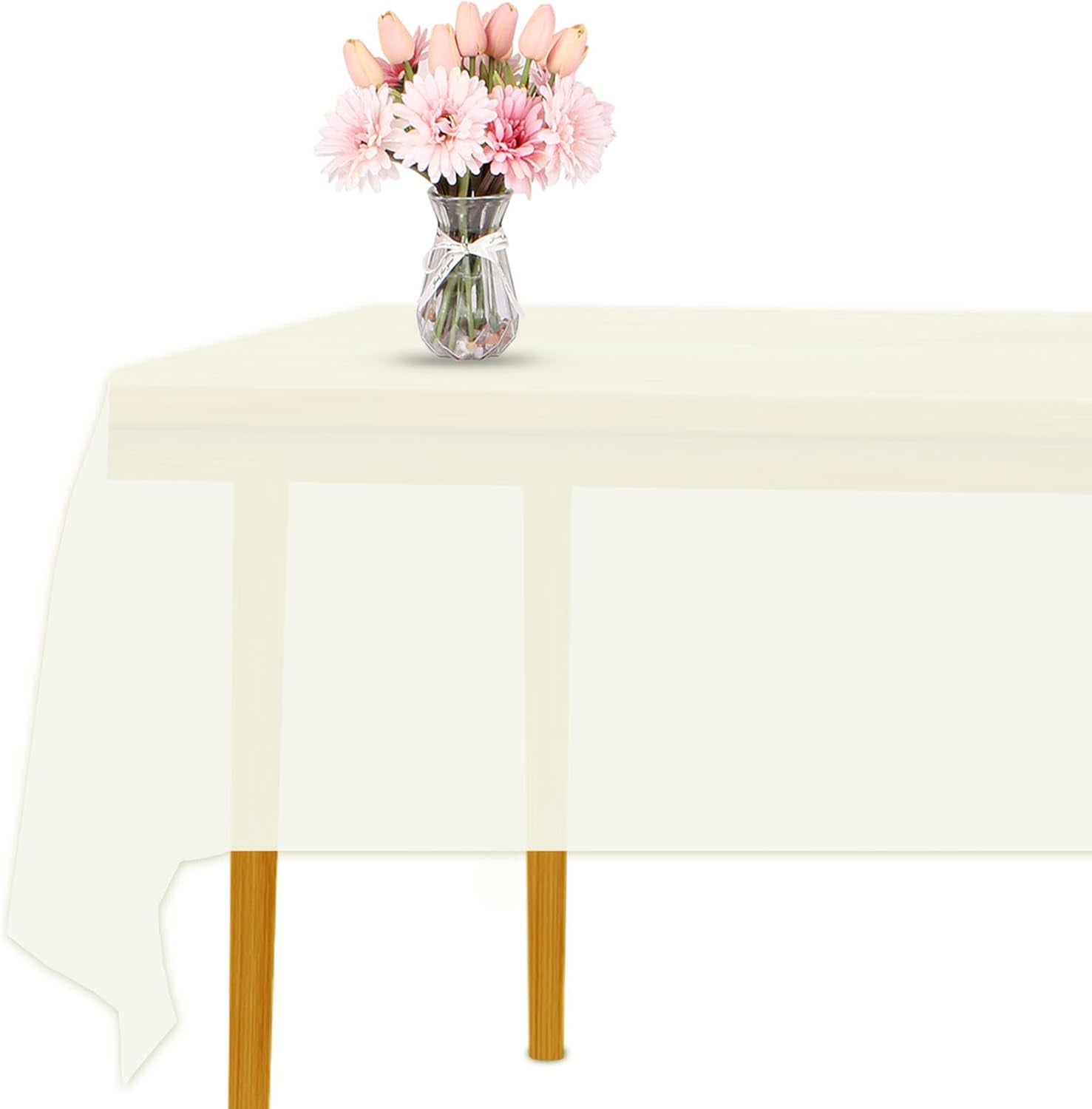 3 Pack Premium Disposable Plastic Tablecloth, Rectangle-Beige, 54X108 Inches, Covers up to 8-Foot Tables, Perfect for Birthdays, Weddings, Anniversaries, Christmas