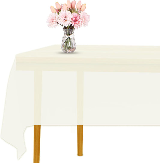 3 Pack Premium Disposable Plastic Tablecloth, Rectangle-Beige, 54X108 Inches, Covers up to 8-Foot Tables, Perfect for Birthdays, Weddings, Anniversaries, Christmas