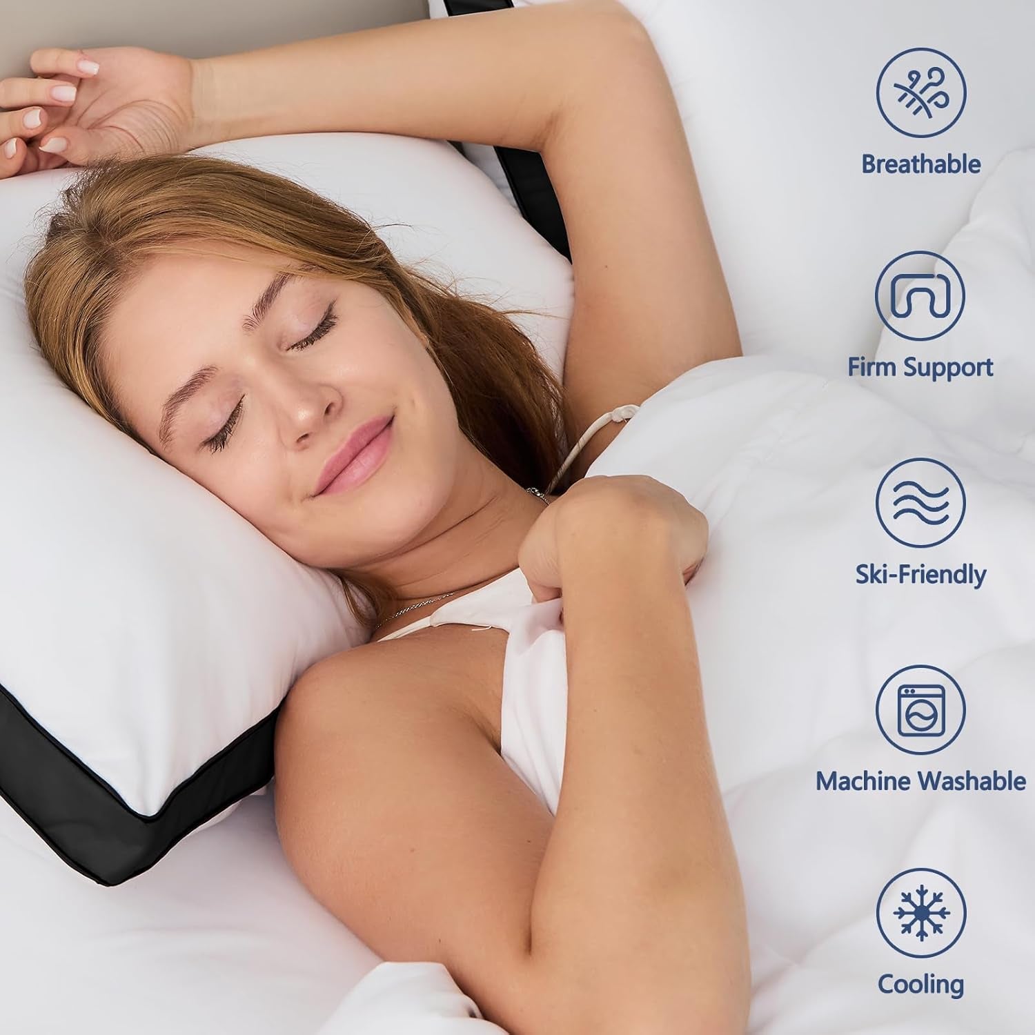 Pillows Queen Size Set of 2, Soft and Supportive 3D down Alternative Bed Pillow for Sleeping 2 Pack Black, Luxury Hotel Quality Gusseted Bedding Pillow for Back, Stomach or Side Sleepers 18X28