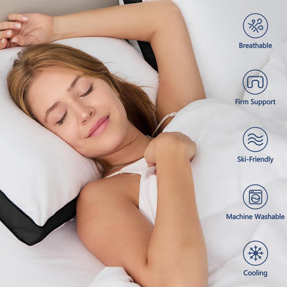 Pillows Queen Size Set of 2, Soft and Supportive 3D down Alternative Bed Pillow for Sleeping 2 Pack Black, Luxury Hotel Quality Gusseted Bedding Pillow for Back, Stomach or Side Sleepers 18X28