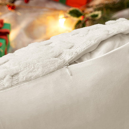 Christmas Snowflake Decorative Throw Pillow Covers Set of 2,Soft Fluffy Faux Wool Winter Holiday Couch Pillows for Farmhouse Boho Home Decor Sofa Bed Porch Living Room 18X18 Inch Cream White