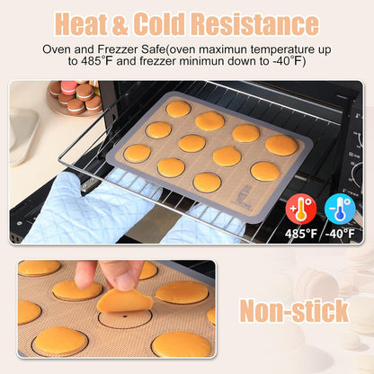 Silicone Baking Mat Macaron - Set of 3 (2 Half Sheet Liners and 1 Quarter Sheet), Non Stick Silicon Cookie Oven Liner for Macaroons, Bake Pans, Pizza, Toaster, Cake and Bread Making (Red,Blue,Gray)