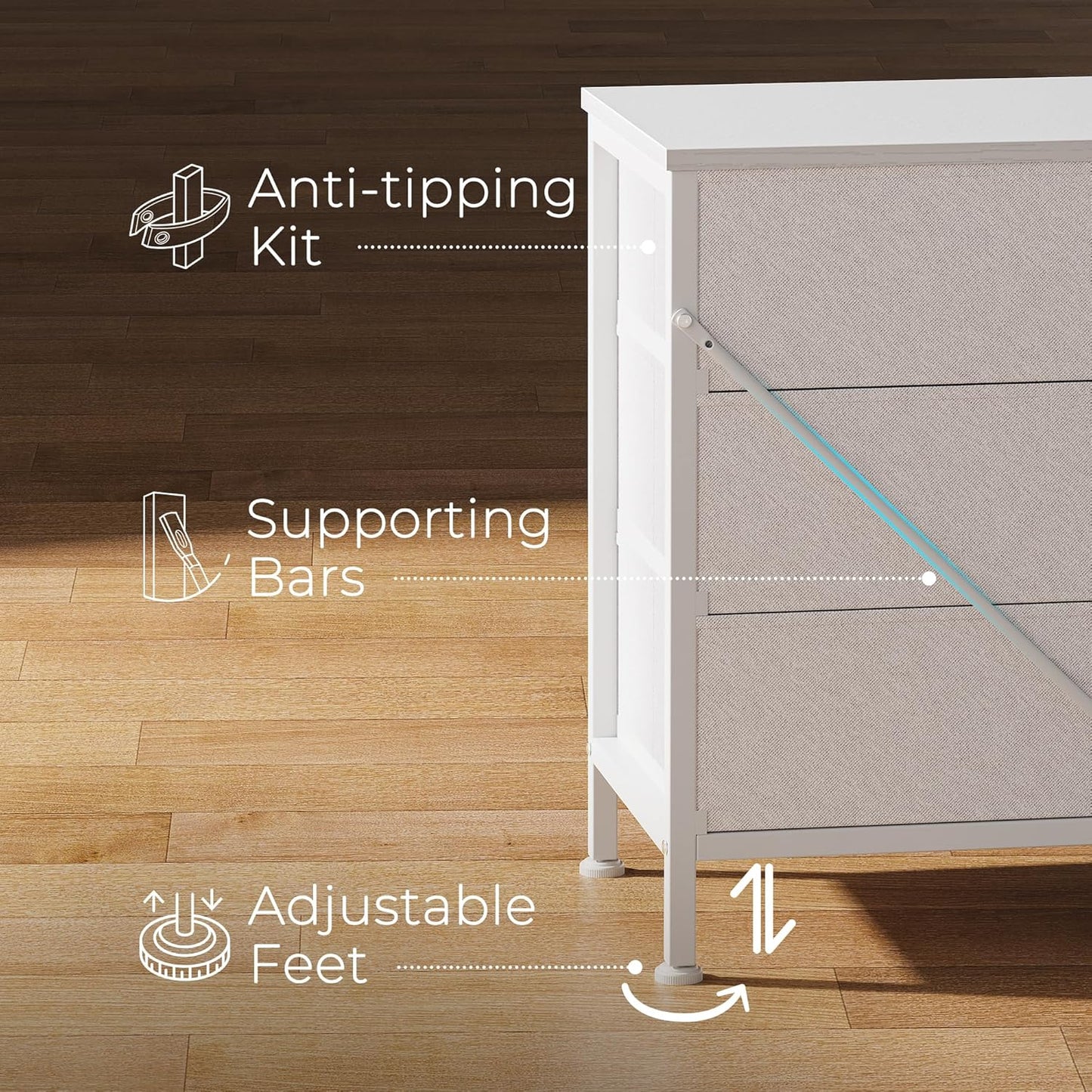 70-Inch Bedroom Dresser and TV Stand for 65-80 Inch TVs, Featuring 12 Fabric Drawers and Ample Storage, Ideal for Living Room, White Finish