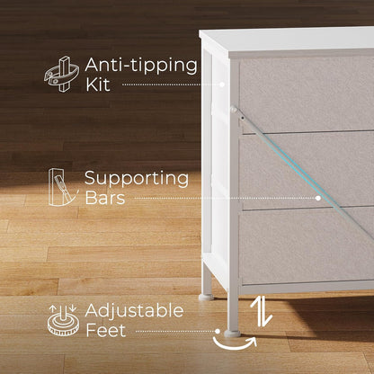 70-Inch Bedroom Dresser and TV Stand for 65-80 Inch TVs, Featuring 12 Fabric Drawers and Ample Storage, Ideal for Living Room, White Finish