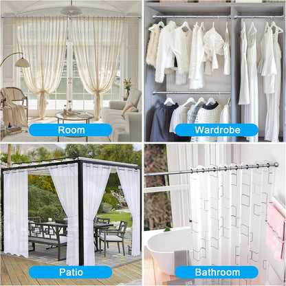 Shower Curtain Rod, 27-76 Inch Adjustable Tension Spring, Shower Curtain Rod Tension, Anti-Slip, Rust-Proof, No Drilling, for Bathroom, Silver