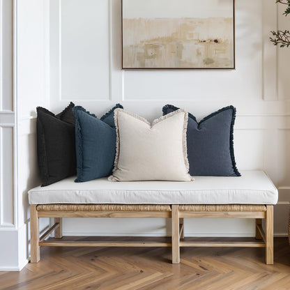 Christmas Decorative Couch Pillow Covers Neutral Linen Fringe Throw Pillows Set of 4 Boho Farmhouse Cushion Modern Pillowcases for Bed Sofa Living Room Home Decor 18X18 Inch Beige/Coastal Blue