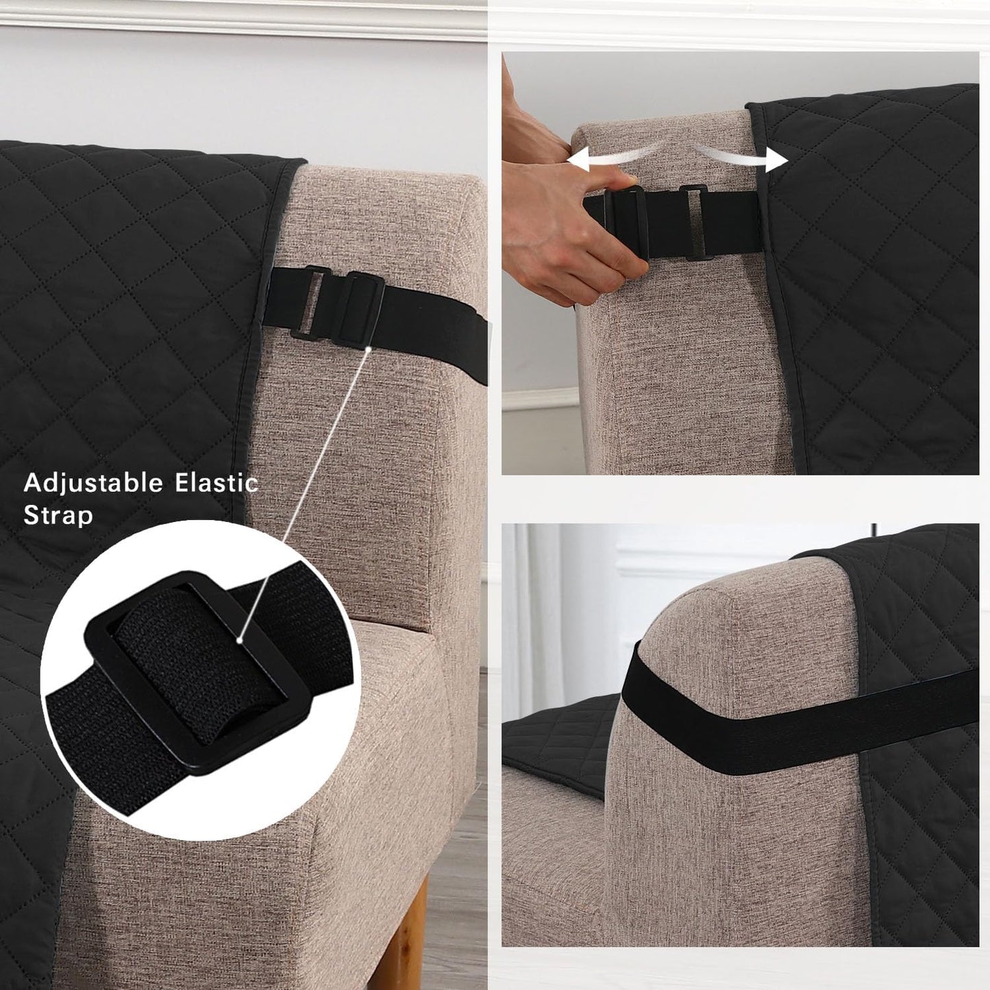 Reversible Futon Cover Water Repellent Armless Sofa Slipcover Washable Furniture Protector with Adjustable Elastic Strap Anti-Slip Futon Bed Cover for Dogs 70" Width Seat(Black/Grey)