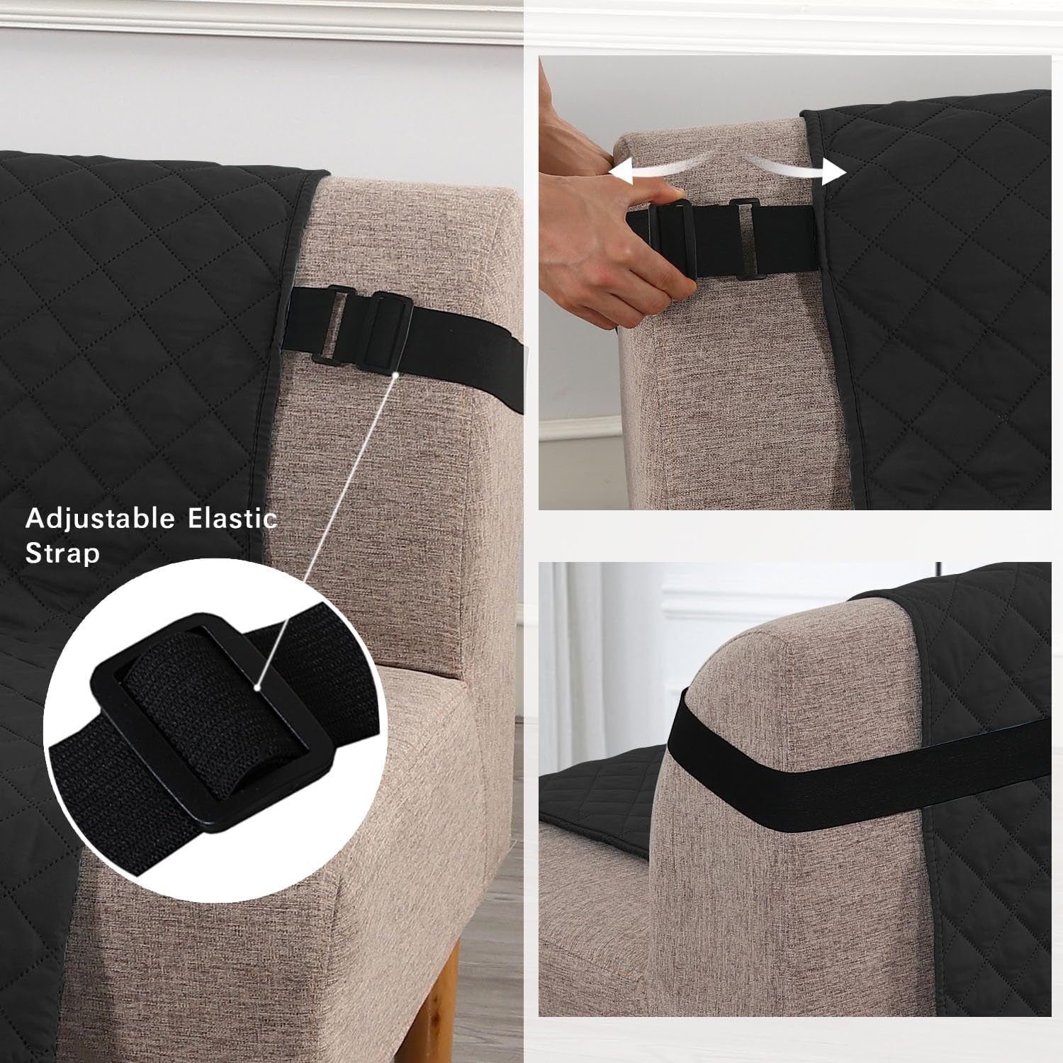 Reversible Futon Cover Water Repellent Armless Sofa Slipcover Washable Furniture Protector with Adjustable Elastic Strap Anti-Slip Futon Bed Cover for Dogs 70" Width Seat(Black/Grey)