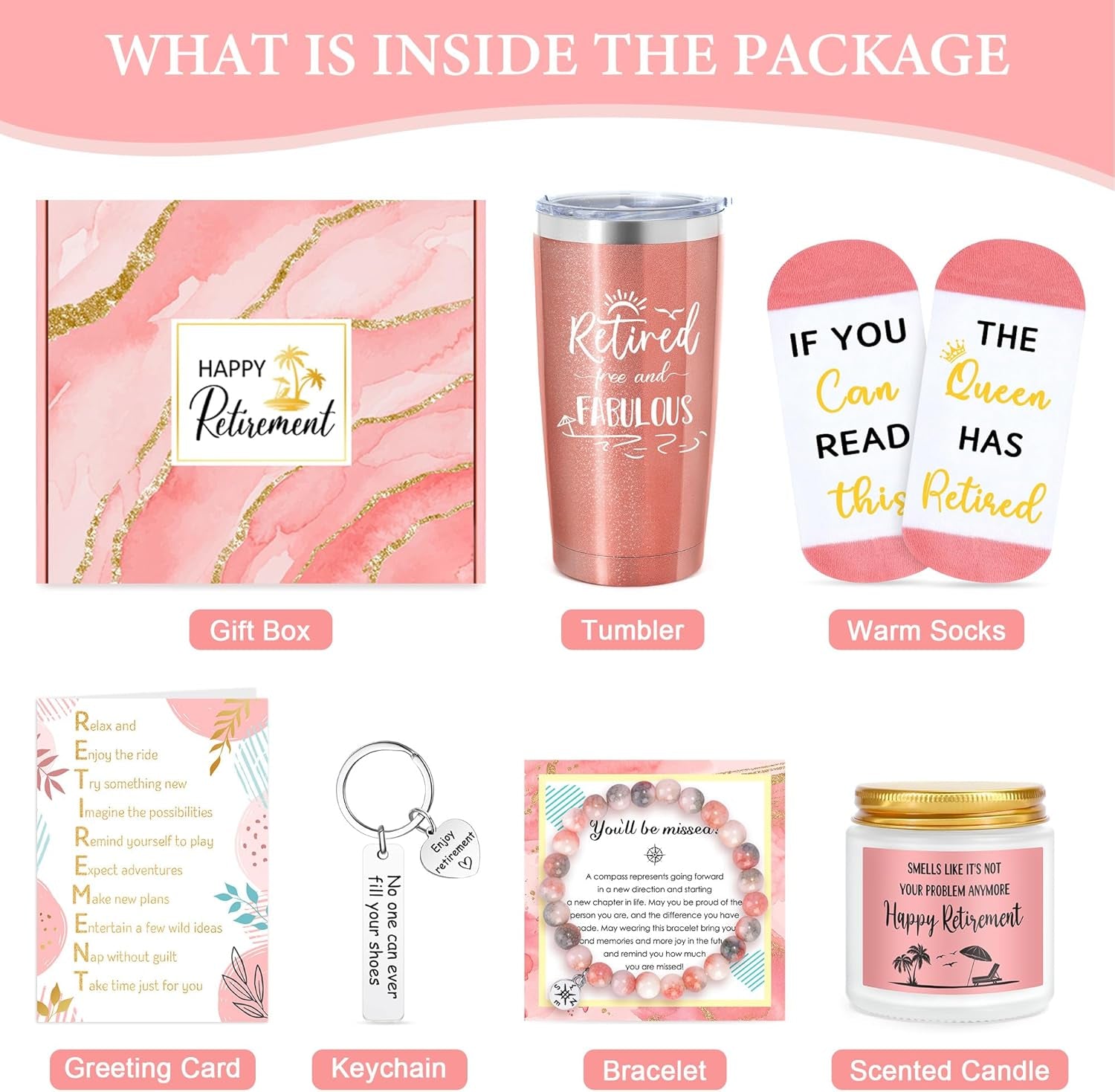 Elegant Retirement Gift Basket for Women 2025 - Thoughtful Retirement Presents for Coworkers, Teachers, Nurses, Bosses, Friends, Moms, and Grandmothers, Featuring a 20oz Tumbler, Greeting Card, and "The Queen Has Retired" Socks