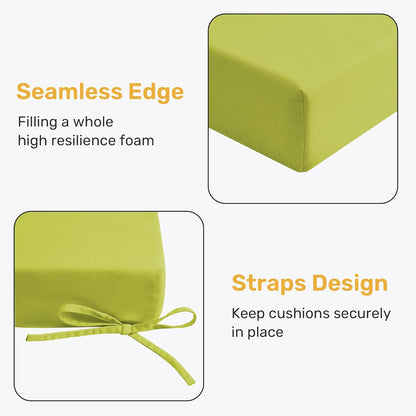 Outdoor Chair Cushions Pack of 4, Water Resistant Patio Cushions with Ties, High Density Sponge Filling Square Corner Seat Cushions for Outdoor Furniture, 18.5"*16"*3", Green Oasis