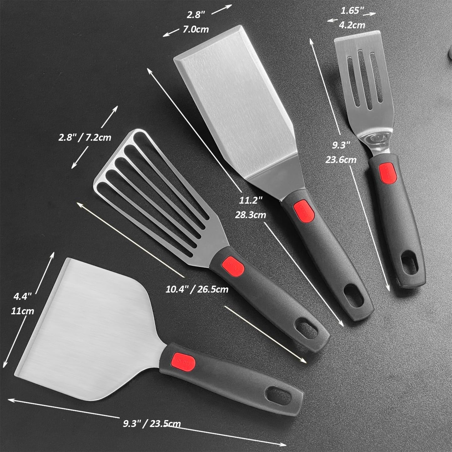Stainless Steel Spatula Set with Heat Resistant Silicone Handle,  Metal Spatulas for Kitchen Use, Thickened Smash Burger Spatula, Mini Brownie Spatula, Fish Flipper, Grill Scraper