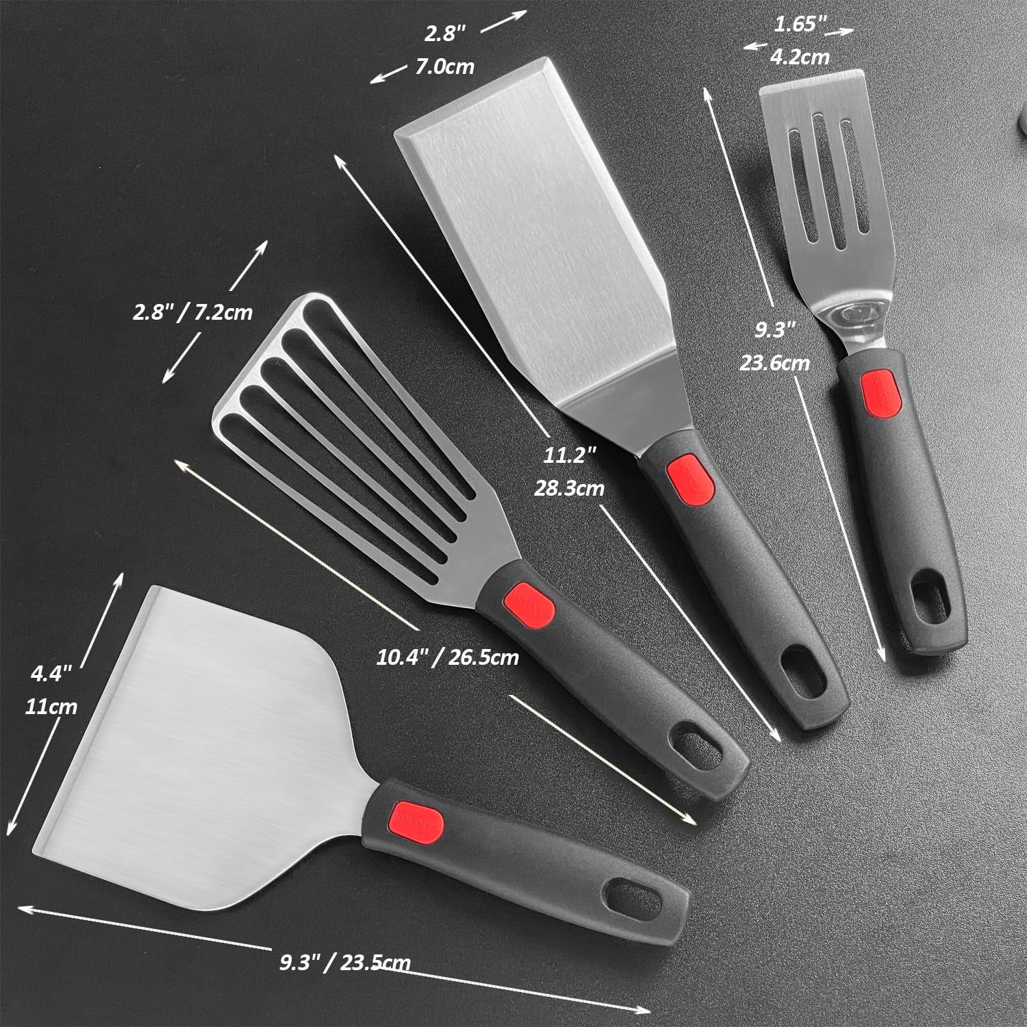 Stainless Steel Spatula Set with Heat Resistant Silicone Handle,  Metal Spatulas for Kitchen Use, Thickened Smash Burger Spatula, Mini Brownie Spatula, Fish Flipper, Grill Scraper