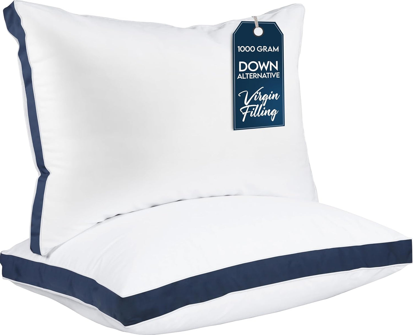 Bed Pillows for Sleeping Queen Size (Navy), Set of 2, Cooling Hotel Quality, Gusseted Pillow for Back, Stomach or Side Sleepers