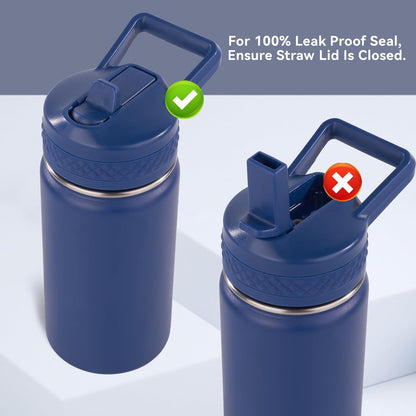 12 Oz Toddler Bottle, Kids Water Bottle for School Boys&Girls with Straws Lids, 304 Stainless Steel Vacuum Insulated Thermos, Bpa-Free, Navy Blue