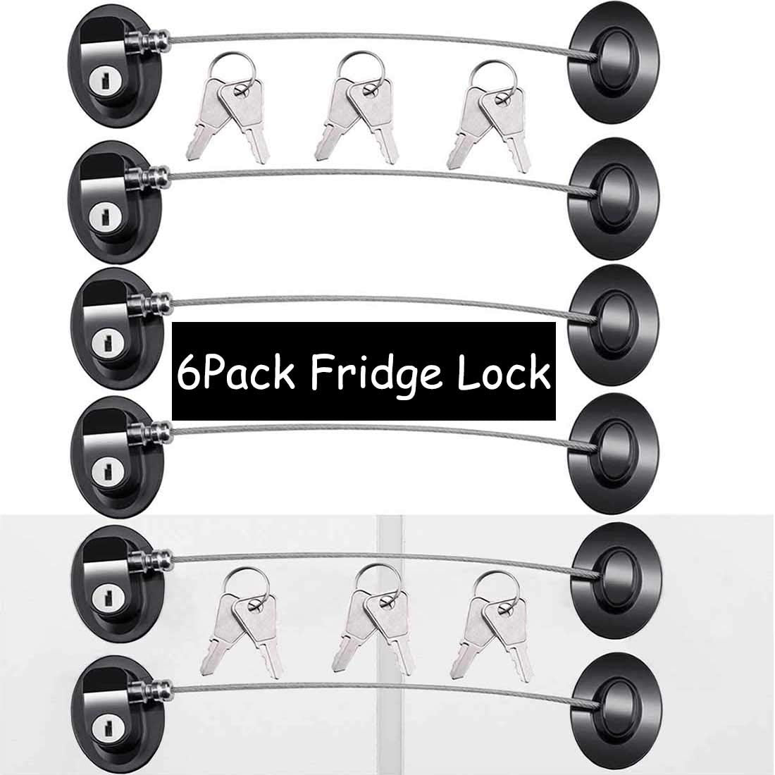 6 Pack Refrigerator Locks with 12 Keys,Child Safety Fridge Lock,Refrigerator Lock Combination,Mini Fridge,File Drawer,Toilet Seat Lock with Strong Adhesive (Black)